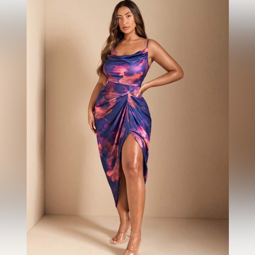 Ruched Asymmetrical Draped Bodycon Dress